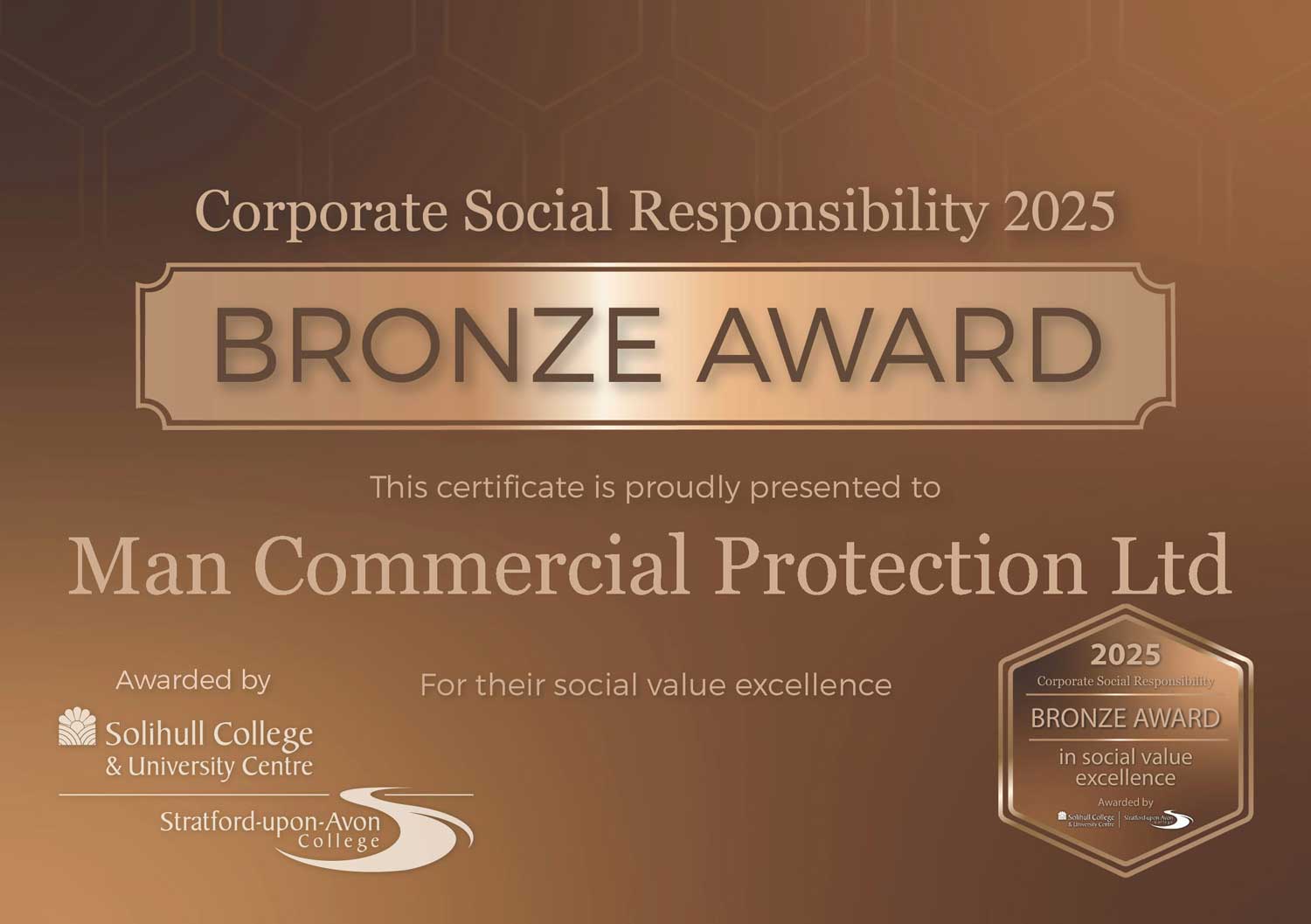 MAN Commercial has been awarded Solihull College’s Bronze Award for Social Value Excellence, celebrating our investment in apprenticeships, education and community.